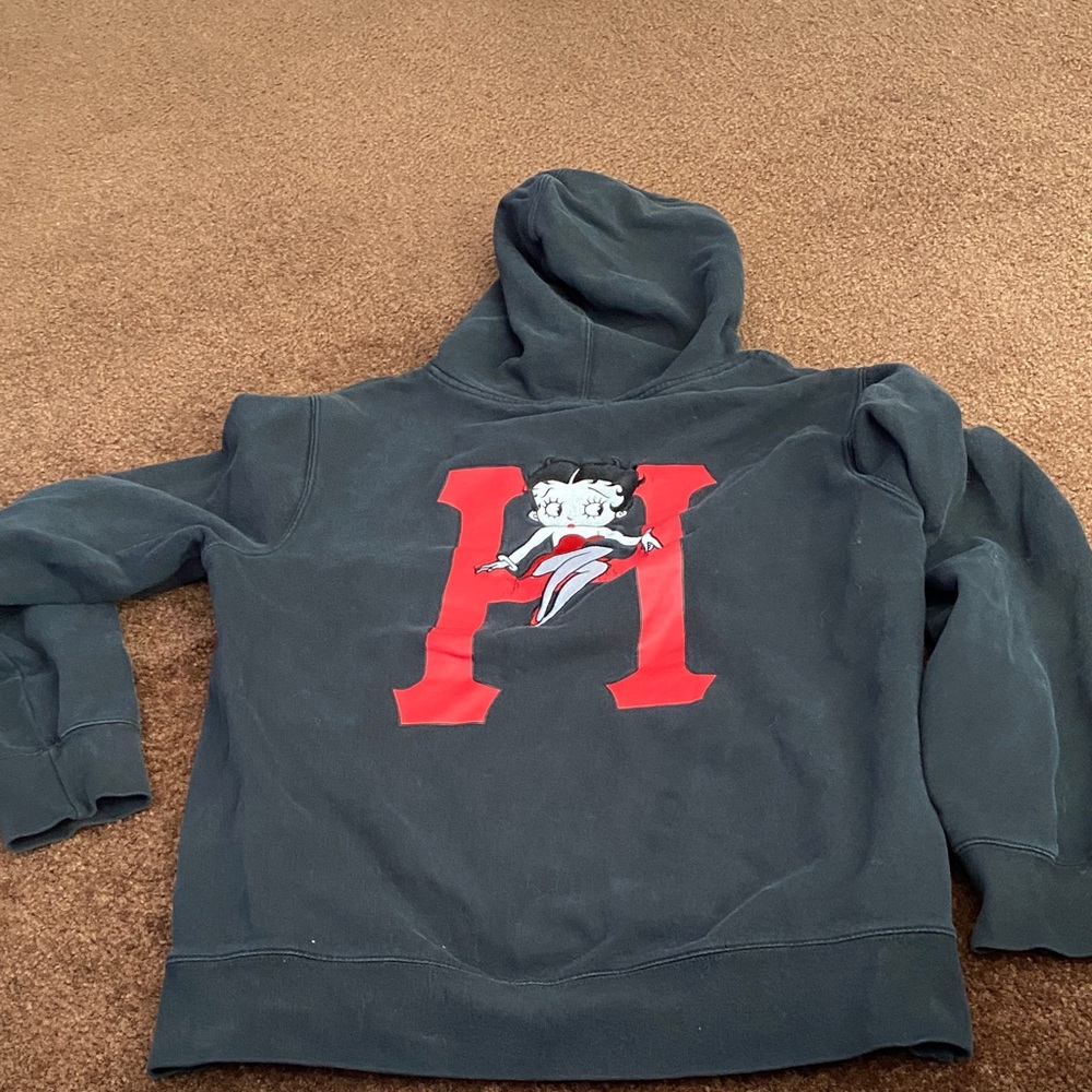 HUF Black Hoodie with Red Letter Graphic